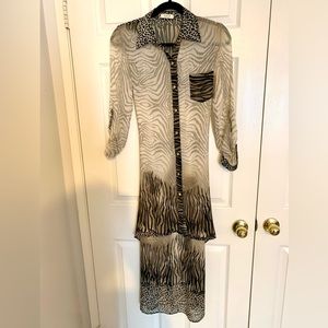 High Low Animal Print Chiffon Button up
